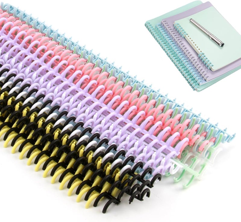 MILake 24 Pcs Comb Binding Spines, Ring Distance 0.35'' Plastic Spiral Coils for Document Binding Compatible with 30-Ring Notebooks, 8 Colors Binder Combs for Students, Office Workers, Collectors - Image 1